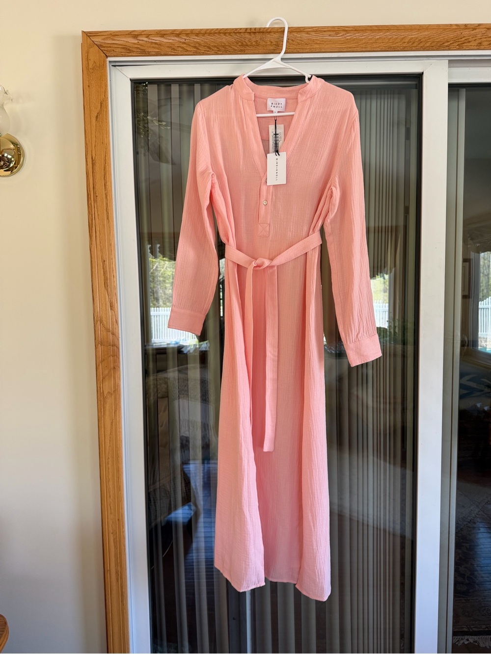 NWT Bird & Knoll Shell Pink Long Sleeve Belted Frieda Cotton Gauze Dress